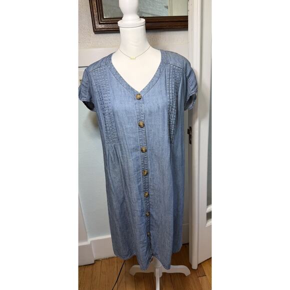J. Jill Dresses & Skirts - J. Jill Women’s Denim Shirt Dress Blue Button Front Short Sleeve Pintuck Small